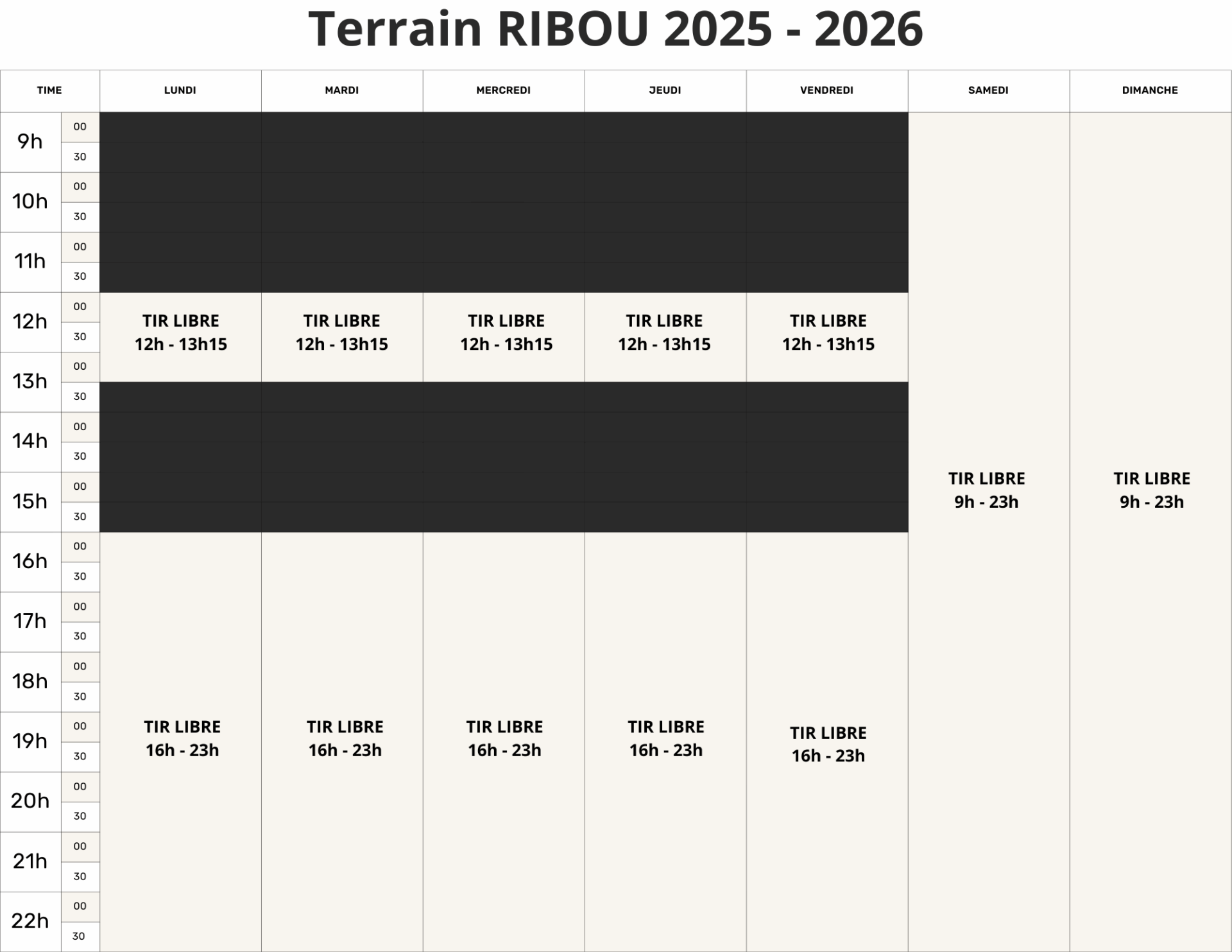 Horaires RIBOU
